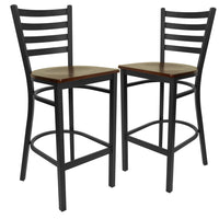Flash Furniture - Tabouret de restaurant de la série HERCULES en métal noir avec dossier échelle - siège en bois d'acajou-Ensemble de 2 tabourets de bar en métal pour la salle à manger