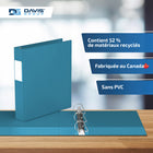 Davis Group Super économie, Reliure à anneaux en “D” inclinés 1.5 po, paquet de 6 – Bleu Turquoise-Polypropylène sans PVC