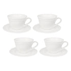 Casa Domani Florence Demi Tasse Cup & Saucer - 80ml - White - 4 Pack-Made of Porcelain featuring a delicate embossed pattern on scalloped profile.