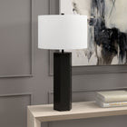 Hudson&Canal - Lampe de table Warren de 69 cm de haut avec abat-jour en tissu, - Bronze noirci/blanc-Finition brossée en bronze noirci