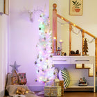 HOMCOM 6' Slim Artificial Christmas Tree with Colourful LED Lights - White-Colourful surface of the leaves will shine in the colourful LED lights 