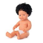 Miniland - Poupée bébé anatomiquement correcte de 15 pouces - Garçon caucasien - Cheveux noirs bouclés (sac en polyéthylène)-Anatomiquement correct, ce qui signifie qu'ils montrent les différences physiques entre les garçons et les filles de manière réaliste