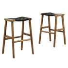 Modway - Saoirse Cuir Tabouret de bar en bois - Noir noyer - Ensemble de 2-Cuir tissé