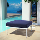 Modway Harmony Outdoor Patio Aluminum Ottoman - White/Navy-Comfortable Dense Foam Padding