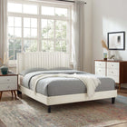 Modway Zahra Channel Tufted Performance Velvet Full Platform Bed with Tapered Black Wood Legs - White-Bed Weight Capacity: 800 lbs