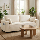 HOMCOM - Canapé 3 places en velours côtelé 86 po avec coussin à ressorts - beige-Les coussins assortis offrent un soutien supplémentaire pour les lombaires ou la nuque, pour une détente optimale   