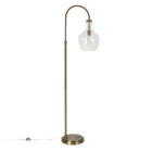 Hudson&Canal - Lampadaire Verona Arc avec abat-jour en verre - Laiton/grainé-Associé à un abat-jour en verre à dôme ensemencé