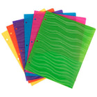 JAM Paper Heavy Duty Plastic 3 Hole Punch Pocket Folders - Extra Tough School Folders - Assorted Wave Colours - 6 Pack-Colours: Yellow, Green, Fuchsia Pink, Purple, Blue, & Orange | Each folder features a wave design