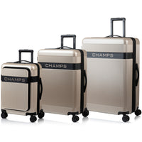 Champs Onyx II 3 Piece Luggage Set - Sand-Easy-access front pocket. . Padded interior laptop compartment fits up to a 15.6" laptop, with a dedicated tablet sleeve for added protection. Multiple storage pockets keep your phone, chargers, cables, boarding pass, passport, sunglasses, and documents neatly organized.. Wide-opening front pocket provides easy and full accessibility to your essentials.. Built-in key clip keeps your keys secure and within reach