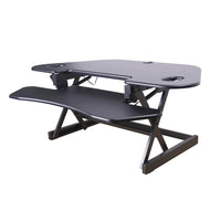 Rocelco 46" Corner Adjustable Desk Riser w/4AC+2USB - 1 USB-C - Black-The Rocelco CARB-46-ACUSB raises to 18" and lowers down to 5" above the surface it sits on. 