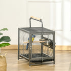 PawHut Metal Bird Travel Carrier Cage with Stand Perch, Stainless Steel Bowls and Pull Out Tray - Black-A large side door with lock for easy access and ensure security 