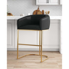 Manhattan Comfort Louvre 21" Mid-Century Modern Leatherette Upholstered Barstool - Black and Titanium Gold-Semi-circle Pedestal Base Made of Stainless Steel with Gold Finish