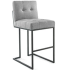 Modway Privy Black Stainless Steel Upholstered Fabric Bar Stool - Black Light Gray - Set of 2-Matte Black Stainless Steel Geometric Base