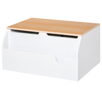 Qaba - Boîte à jouets en bois pour enfants avec couvercle, coffre à jouets avec charnière de sécurité - blanc-Fabriquée en MDF, cette boîte de rangement est solide et robuste, avec une finition élégante en blanc et effet bois
