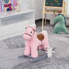 Qaba Kids Plush Rocking Horse with Wooden Rockers - Pink-The wooden bottom for smooth forward and backward rocking 