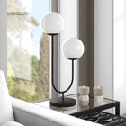 Hudson&Canal Dufrene 2-Light Table Lamp with Glass Shades - Blackened Bronze/White Milk-Handcrafted blackened bronze finish is applied to the steel base