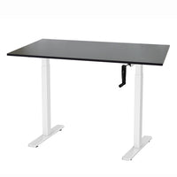 Ezywork - Bureau assis-debout réglable en hauteur manuellement - Structure blanche / Plateau noir-Cadre de bureau réglable en hauteur par manivelle