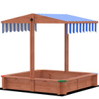 Outsunny Kids Wooden Sandbox with Cover, Adjustable Canopy, Seats - 47" x 47" x 47" - Dark Brown-Both height and angle of the canopy can be adjusted through the knob, bring a shade to children in summer days
