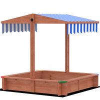 Outsunny - Bac à sable en bois pour enfants avec couvercle, auvent réglable, sièges, 47 po L x 47 po l x 47 po H - brun foncé-La hauteur et l’angle du auvent peuvent être ajustés grâce au bouton, offrant de l’ombre aux enfants pendant les journées d’été
