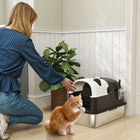 PawHut - Bac à litière XL en acier inoxydable pour chat avec couvercle et pelle style panda-L’intérieur spacieux XL convient aux grands chats, assurant des mouvements confortables 