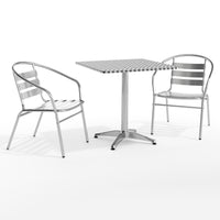 Flash Furniture – Table carrée de 27,5 po en aluminium avec 2 sièges à traverses, intérieur/extérieur (TLH28SQ017BCHR2)-Aluminium/aluminium, plastique, acier inoxydable