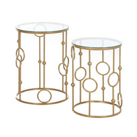 HOMCOM Round Nesting Coffee Table- Gold - Set of 2-Great as an accent table, side table, coffee table or work table