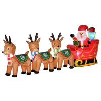 HOMCOM 4.5' Lit Inflatable Santa Claus on Sleigh and Deer Christmas Yard Decoration-The fashionable design of Christmas inflatable decoration with Santa Claus on sleigh with 3 deer creates a festival atmosphere 