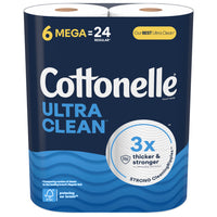 Papier hygiénique Cottonelle Ultra CleanCare en méga-rouleaux, paquet de 6-284 feuilles par rouleau