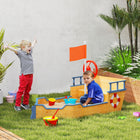 Outsunny Kids Bac à sable en bois Bateau pirate Jeu de plein air pour enfants de 3 à 6 ans-Présente un aspect attrayant et réaliste, avec drapeau, gouvernail, décoration de bouée de sauvetage et 2 marches 