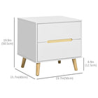 HOMCOM - Table de chevet moderne avec 2 tiroirs et pieds en bois massif - blanc-Les pieds en bois légèrement inclinés aident à garder la table toujours bien équilibrée