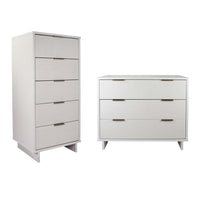 Manhattan Comfort Granville Modern Tall Narrow and Standard Dresser Set - White-Modern-Contemporary with a taste of Glam Bedroom Dresser Set. Includes 1 Tall Narrow Chest and 1 Standard Dresser