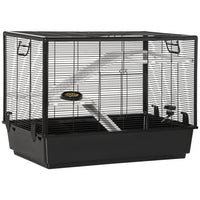 PawHut 23" H 3-Tier Small Pet Cage with Food Dish, Water Bottle and Ramps - Black-Suitable for hamsters, chinchillas, guinea pigs and other small pets 