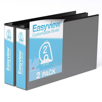 Reliure Easyview Premium, anneaux inclinés en D, personnalisable, format 11 po x 17 po, paquet de 2 (noir, 2 po)-Anneau de vue Ledger D, noir, capacité de 475 feuilles, 2"