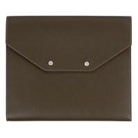 Gry Mattr - Porte-documents en cuir végétalien de - 9,45 x 11 po - Brun-Rabat de style enveloppe avec fermeture à pression en métal sécuritaire