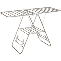 HOMCOM 2-Tier Foldable Adjustable Laundry Rack - Silver-Foldable design allows easy storage and saves valuable floor space 