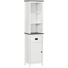 Kleankin Tall Freestanding Bathroom Linen Cabinet with Drawer - White-Features a 3-tier open shelf, a drawer, and a 2-tier cabinet with a door for plenty of storage space