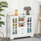 HOMCOM 39.4" L Kitchen Sideboard with 2 Drawers - White-Ample storage space including two glass door cabinets, two drawers, and two storage shelves helps you organize your items easily 