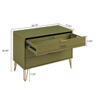 Manhattan Comfort DUMBO 35.19" Modern Dresser - Olive Green-Horizontal Glam Drawer Handles Made of Metal with a Gold Finish.