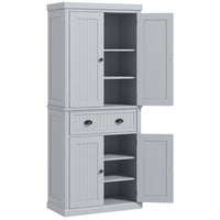 HOMCOM 72" H Freestanding Kitchen Pantry Cabinet with Drawer - Grey-Elegant colonial design with beadboard panels and antique handles 