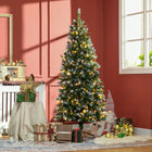 HOMCOM 6' Pre-Lit Snow-Flocked Skinny Artificial Christmas Tree - Green-Branches feature colourful powder coating and warm white LED lights 