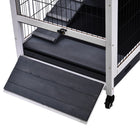 PawHut 23" H Wooden Indoor Rabbit Hutch on Wheels with Run - White-Non-slip ramp for rabbits to hoop around 