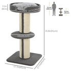 PawHut - Arbre à chat avec tapis en sisal, poteau à griffer, coussin de lit, gris-Les tons de couleur neutres s'accordent bien avec votre décoration intérieure 