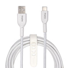 Staples TECH USB-C to USB-A Charging Cable - 6.5 ft. - White-Braided cable for durability and tangle-prevention tested to withstand up to 5K bends