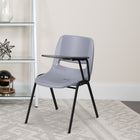 Flash Furniture - Chaise coquille ergonomique grise avec accoudoir-tablette rabattable pour gauchers-Bureau de taille compacte