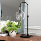 Hudson&Canal Verona 27" Tall Arc Table Lamp with Glass Shade - Blackened Bronze/Clear-Handcrafted blackened bronze finish is applied to the geometric metal base