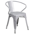 Flash Furniture – Chaise en acier avec bras pour l’intérieur et l’extérieur, argenté (CH31270SIL)-Chaise empilable de style bistro