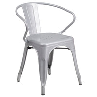 Flash Furniture – Chaise en acier avec bras pour l’intérieur et l’extérieur, argenté (CH31270SIL)-Chaise empilable de style bistro