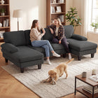 HOMCOM - canapé sectionnel en forme de U avec accoudoirs à dessus coussiné - gris foncé-Le tissu en velours côtelé doux ajoute une touche chaleureuse, agréable pour la peau et une esthétique rétro   