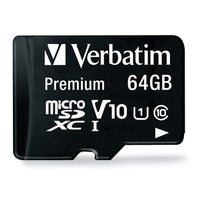 Verbatim 64GB Class 10 UHS-1 MicroSDXC Card with Adapter, Black-Offers up to 64GB of storage space
