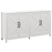 HOMCOM 60" L Farmhouse Kitchen Storage Cabinet - White-Modern farmhouse style with a barn door design and wood grain finish